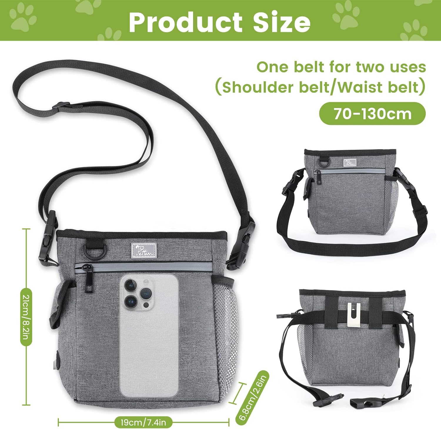 PETTOM Dog Treat Pouch Magnetic Closure, Large Dog Treat Bags for Walking with Removable Liner, Hands-Free Snack Bag for Dogs, Built-In Poop Bag Dispenser (Gray) image number 5