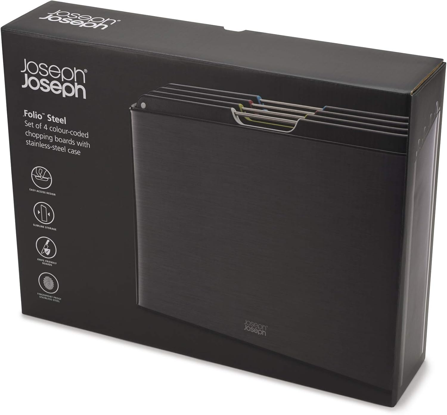 Joseph Joseph Folio Steel Set of 4 Chopping Boards with Stainless-Steel Case - Carbon Black image number 3