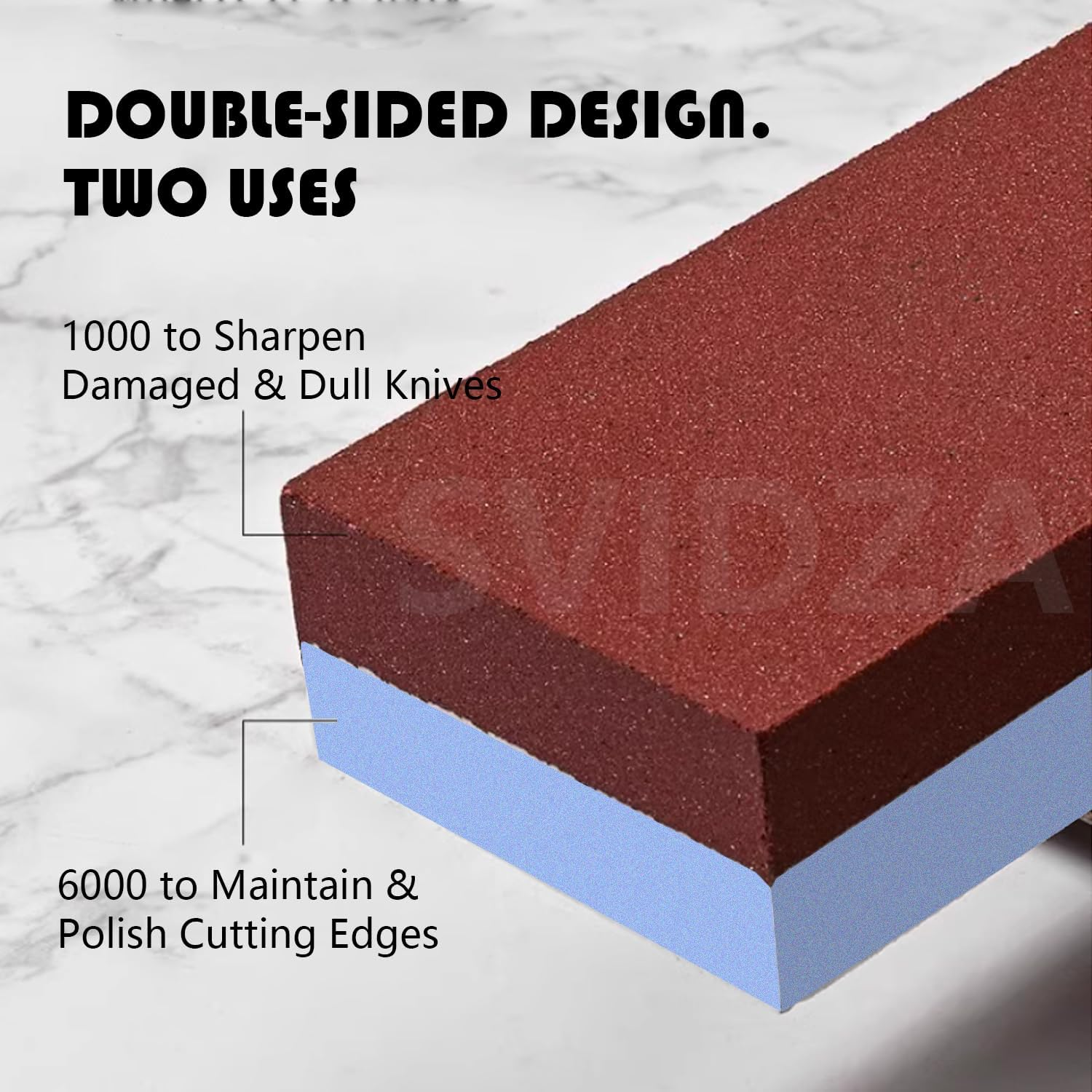 Whetstone, Double Sided 1000/6000 Grit, Kitchen Knife Sharpener, Premium Double Sided Dry Sharpening Stone and Knife Sharpener Set, Including Non-Slip Base and Angle Guide image number 5