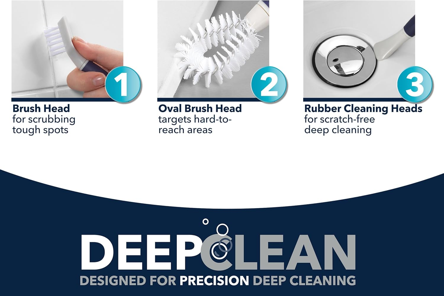 Beldray LA030124FEU7 Deep Clean Double Sided Brush Head - Scrub Brush Head, Oval Flexible Brush Head for Hard to Reach Areas, Rubber Heads for Scratch-Free Deep Cleaning image number 2