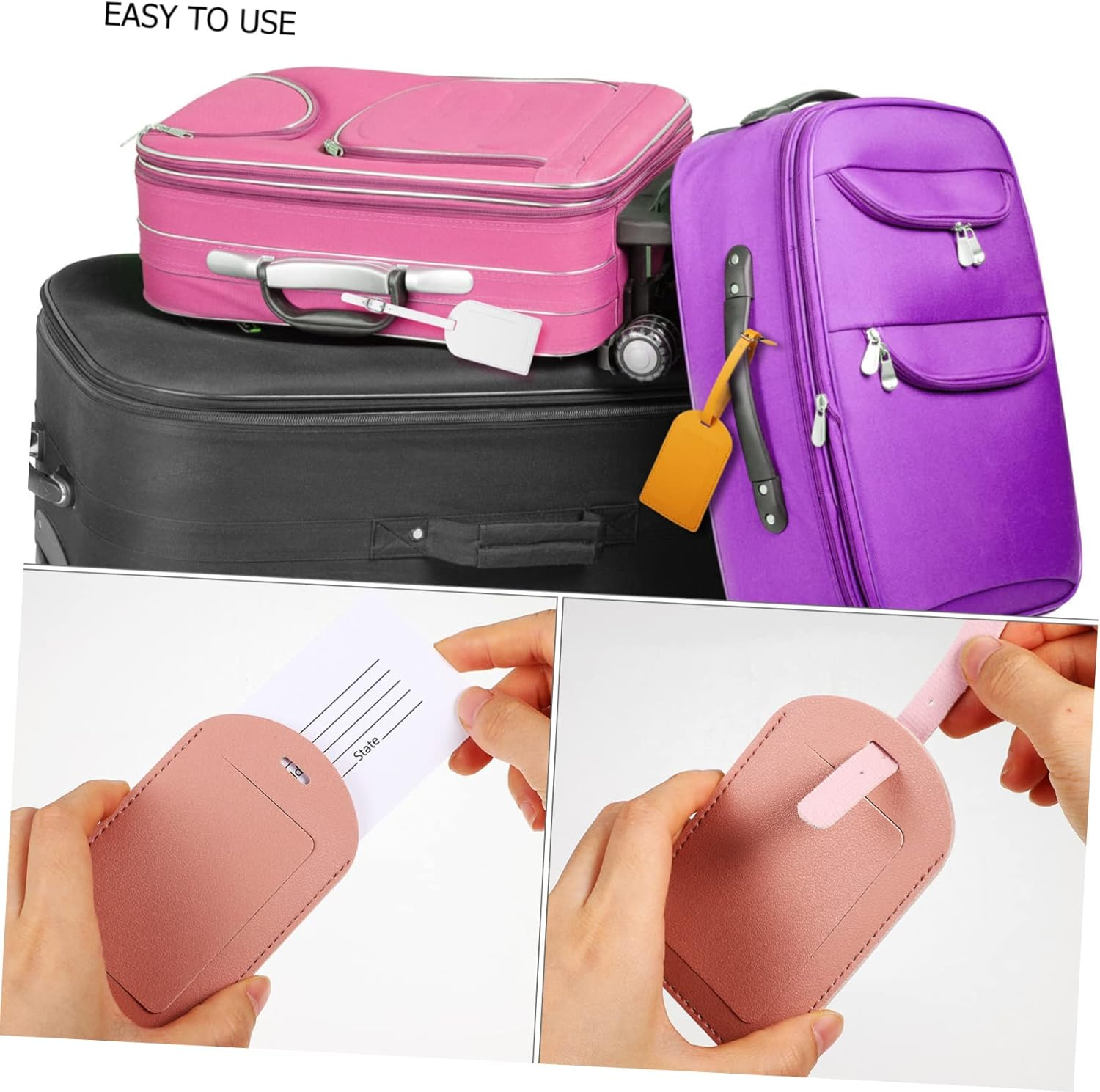 GAXIRE 8Pcs Leather Luggage Tags Set Thicken PU Travel Accessories with Flipping Lid for Privacy Protection Suitcase Tags for Easy Identification