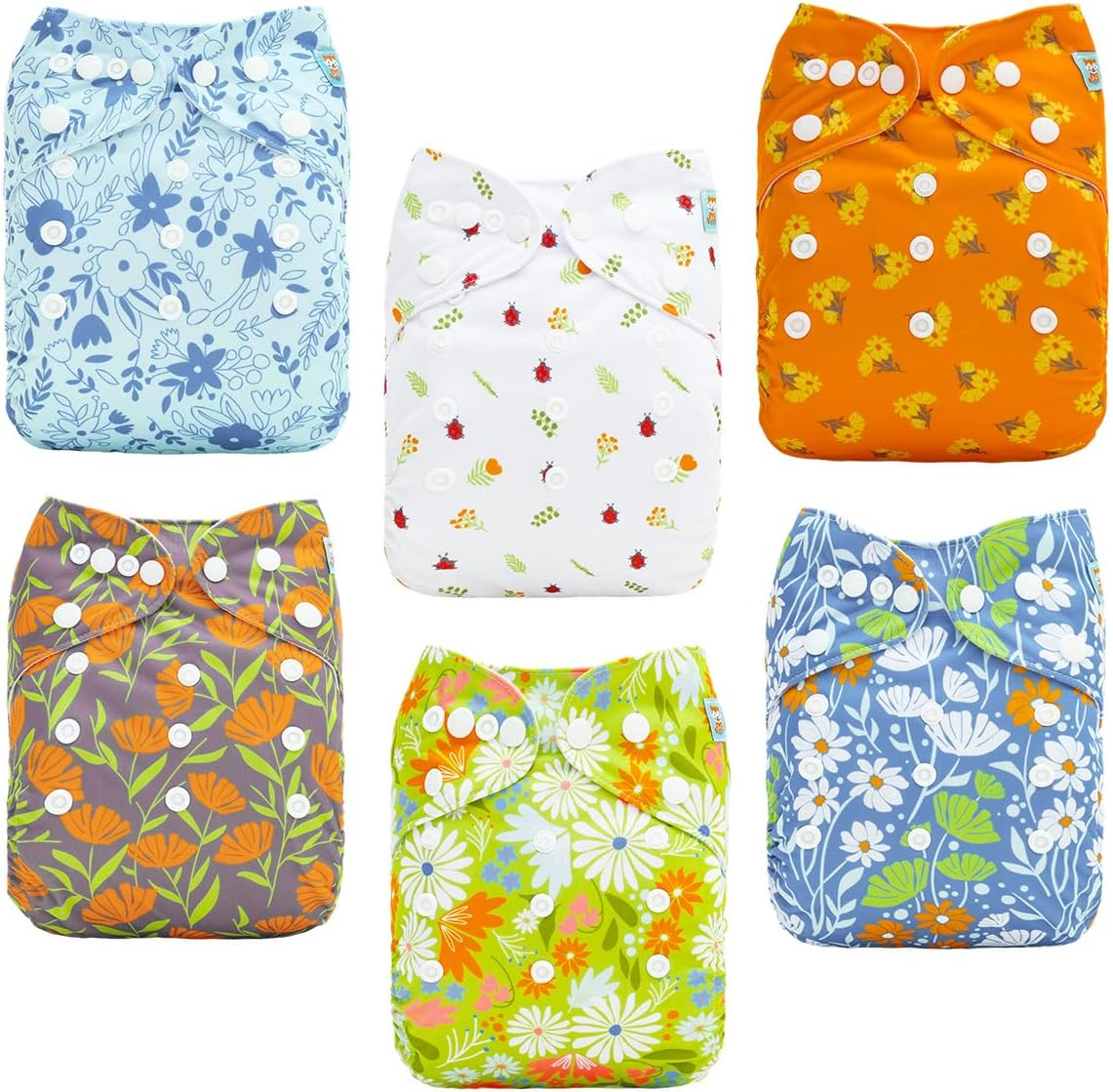 ALVABABY Baby Cloth Diapers 6 Pack with 12 Inserts Cloth Diaper Covers Adjustable Washable Reusable for Baby Girls Boys 6DM115-AU