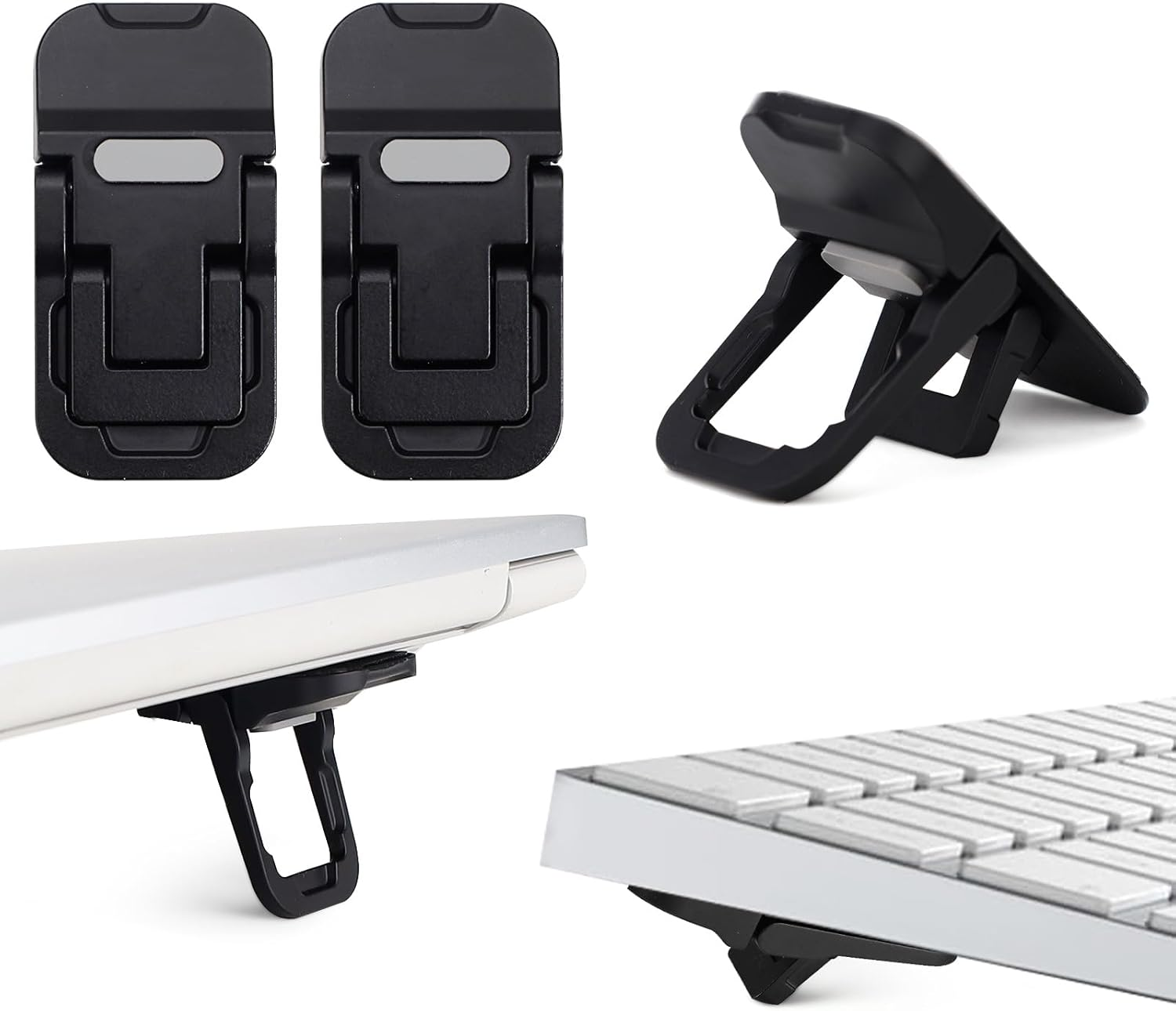 2Pcs Alloy Mini Laptop Stand for Desk, Black Foldable Computer Keyboard Stand, Self-Adhesive Invisible Computer Stand for Laptop image number 5