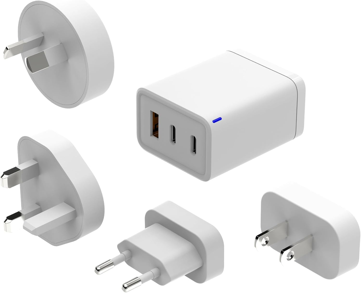 Laser 65W Gan Portable Travel Charger &ndash; 4 International Universal Adapters (AU/EU/UK/USA), 3-Port Fast Charging (2 USB-C, 1 USB-A) for Laptops, Iphone 16/15/14, Galaxy S24/S23, Ipad Pro/Air &ndash; White image number 3