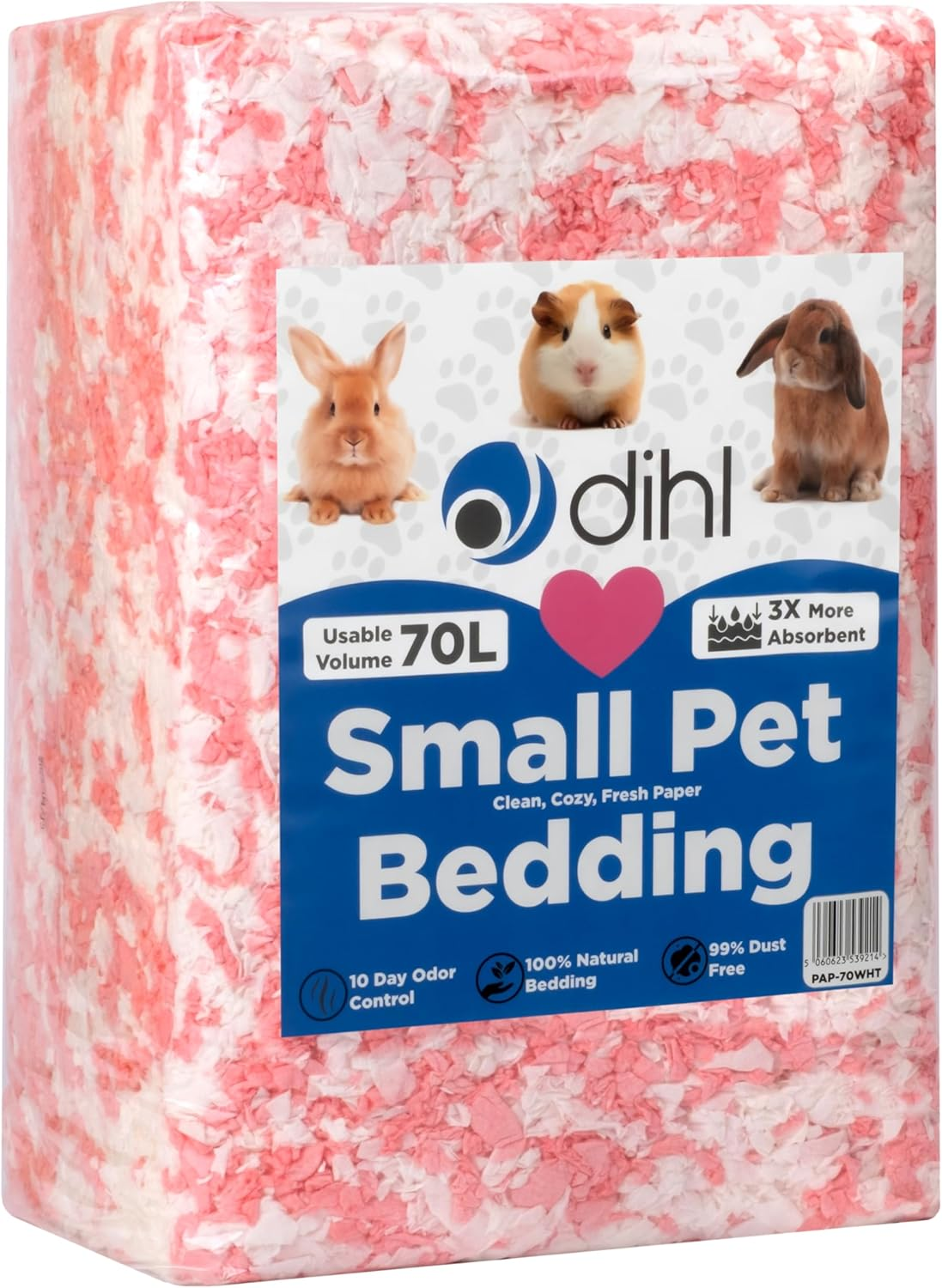Dihl 70 Litre, Blue, Super Absorbent Paper Bedding for Small Animals. Absorbs 6 Times Its Weight in Liquid. Hamster, Mice, Rat, Rabbit, Guinea Pig Gerbil Cage Substrate &ndash; 70L