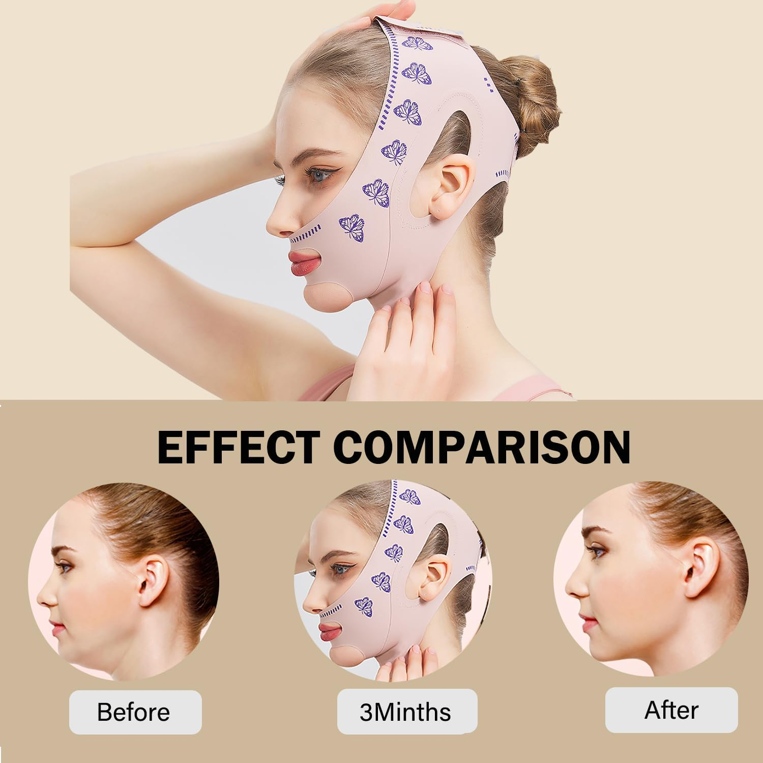 MASIKA Double Chin Reducer， Double Chin Eliminator ，V Line Lifting Mask,Chin Lift，Chin Wrap，Womenfacial Lifting Strap。, Butterfly image number 5