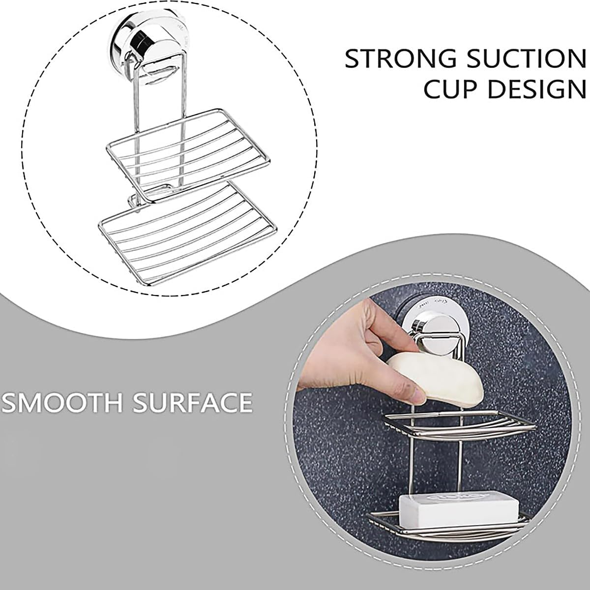 AIMALL Stainless Steel Shower Soap Holder with Suction Cup Wall Mounted Bathroom Rack Basket No-Drill Quick Drain Single or Double Layer Storage 5.1X4.5X3.1 Inch image number 6