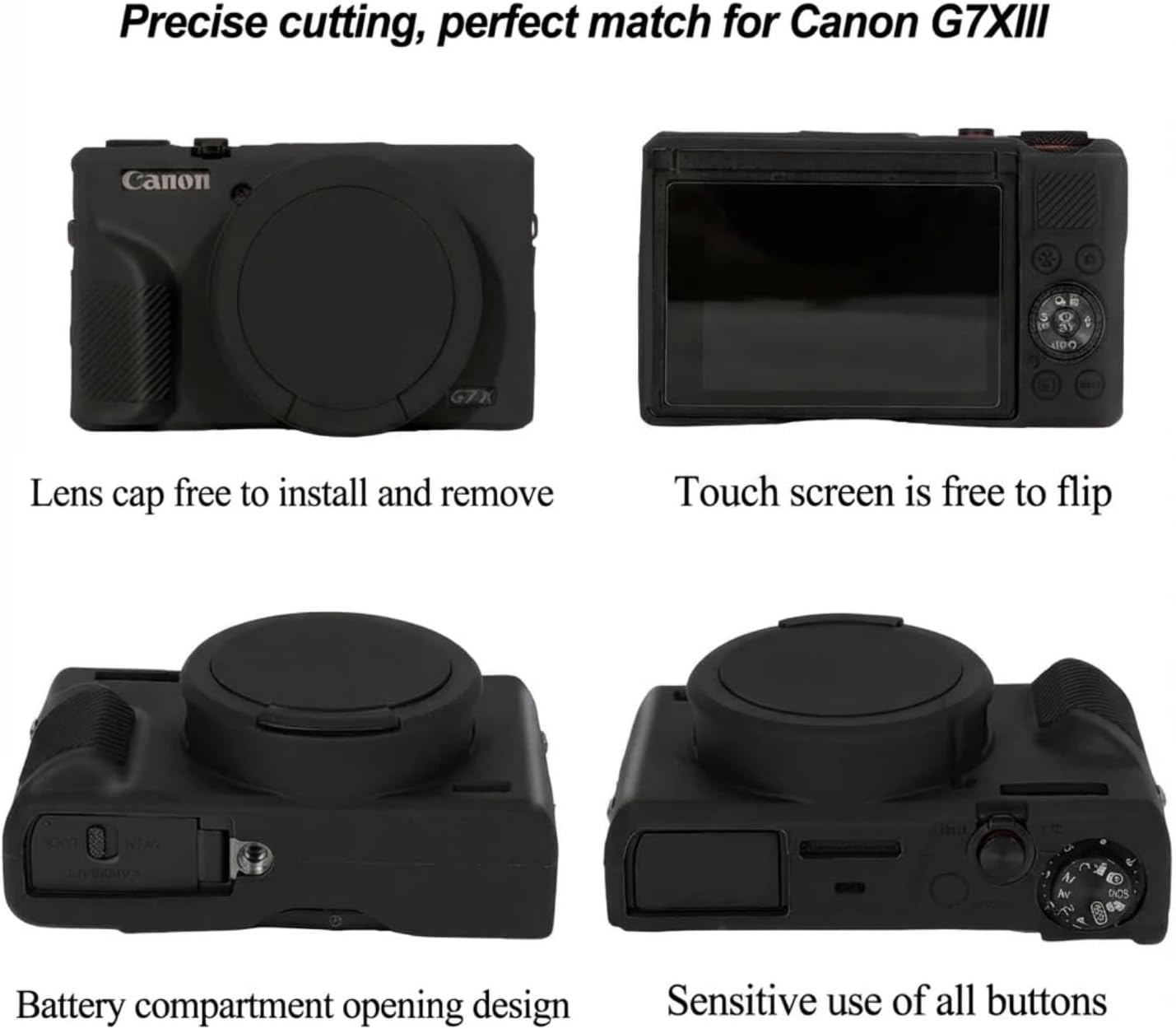 Protective Case for Canon Powershot G7X Mark III, Silicone Digital Camera Case, G7X Mark III Soft Silicone Case Cover Rubber Camera Sleeve with Removable Lens Cover (Black) image number 1