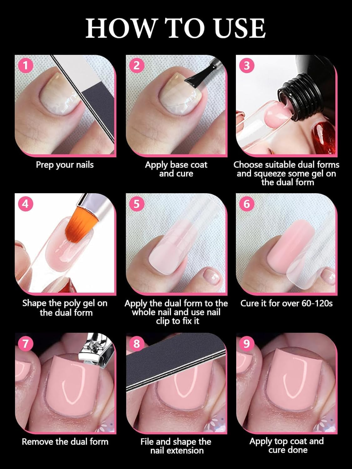 Kalolary Poly Gel Nail Forms, 120 PCS T-Shape Dual Nail Forms for Builder Gel Square Nail Extension Tips for Structure Nail Art Manicure Tools Salon at Home-12 Sizes image number 1