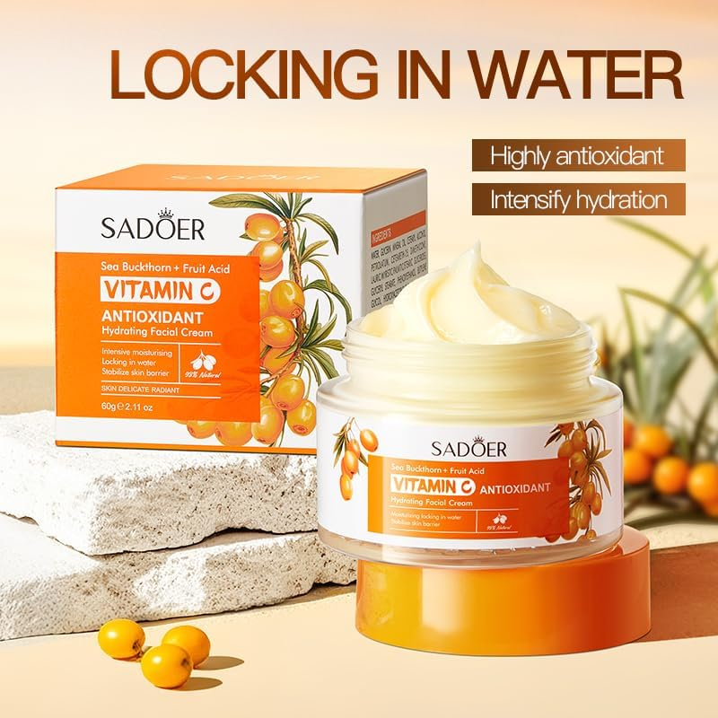 Vitamin C Facial Cream, Antioxidant Hydrating Moisturiser with Sea Buckthorn, 60G image number 4