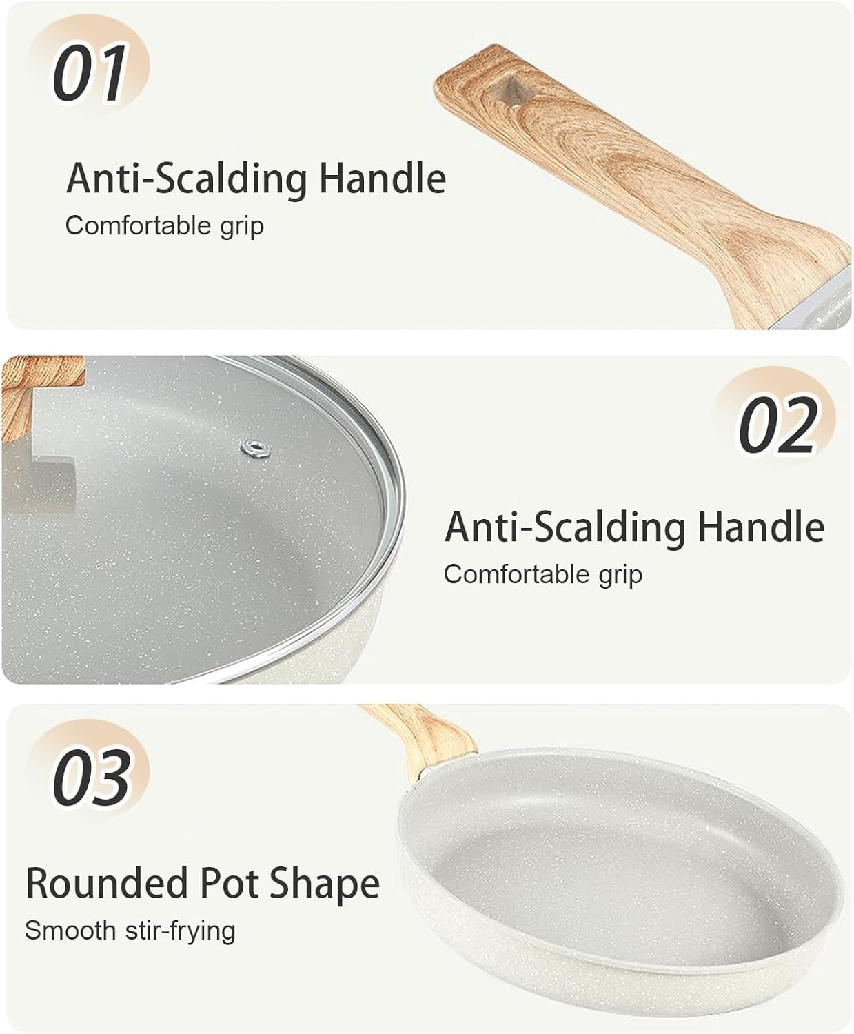 Nonstick Frying Pan Skillet, 28CM Granite Non Stick Pans, Omelette Pan with Heat Resistant Handle, Stone Cookware Cooking Pan, Compatible with All Stovetops, Pfas-Free (Frying Pan) - Frying Pan image number 2