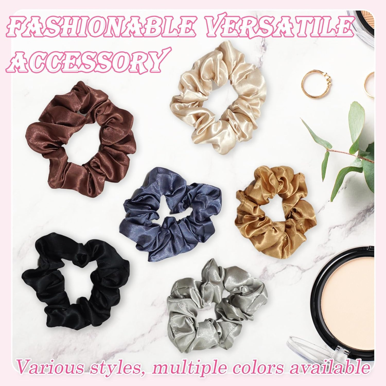 12 Pack Satin Scrunchies for Women - Soft Hair Ties, No-Damage Ponytail Holders with Elastic Band - Gentle Hair Accessories for Thick/Thin/Curly Hair (6 Colors, 2 Sizes per Set) image number 5