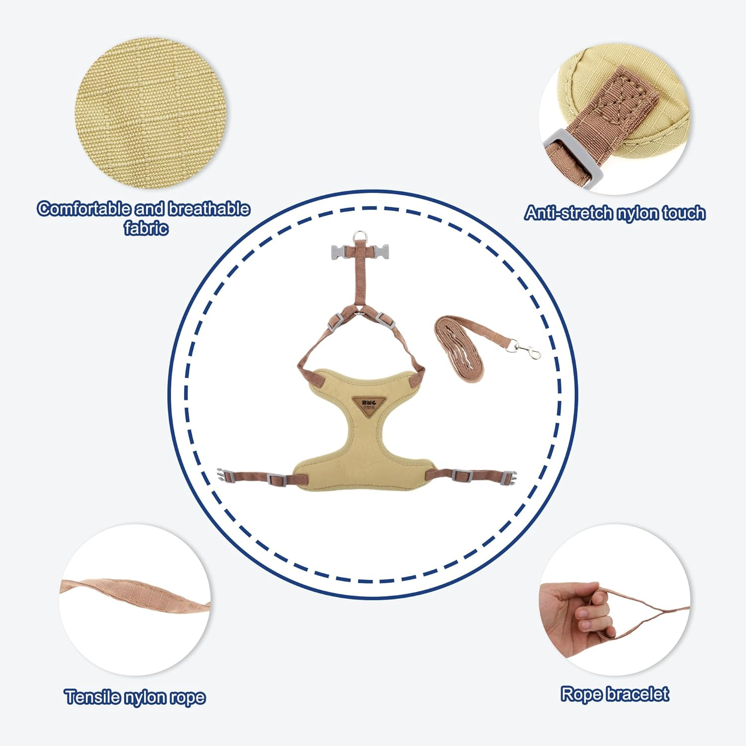 CAPASTEC Soft Cat Harness and Leash Set, Breathable Kitten Harness, Beige, S