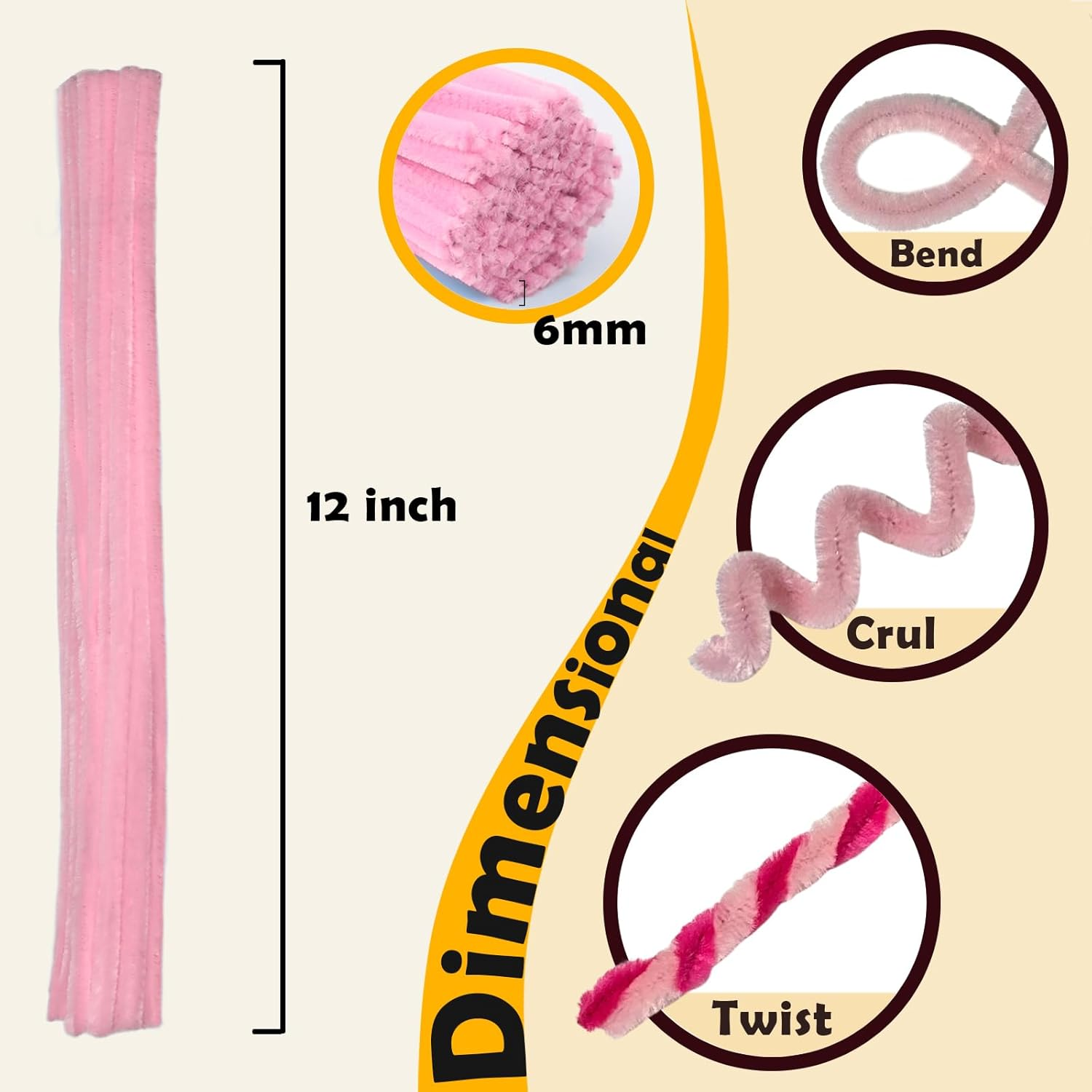 300Pcs Pipe Cleaners Bulk - Fluffy Craft Pipe Cleaners for Arts & Crafts, Ideal for Making Flowers, Animals & Decorations (12 X 0.27 Inches)