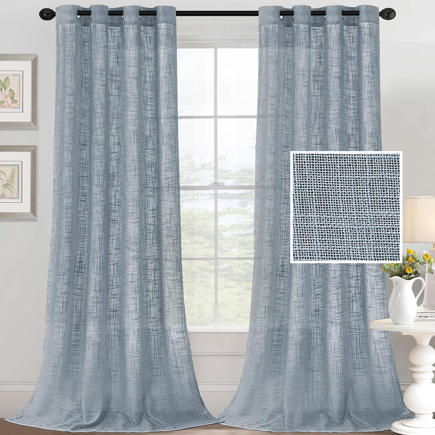 H.VERSAILTEX Linen Curtains for Living Room Sheer Curtains Natural Linen Blended Linen Textured Curtains Light Filtering Eyelet Curtains Bedroom Burlap Curtains 2 Panel, W132Cm X D243Cm, Natural