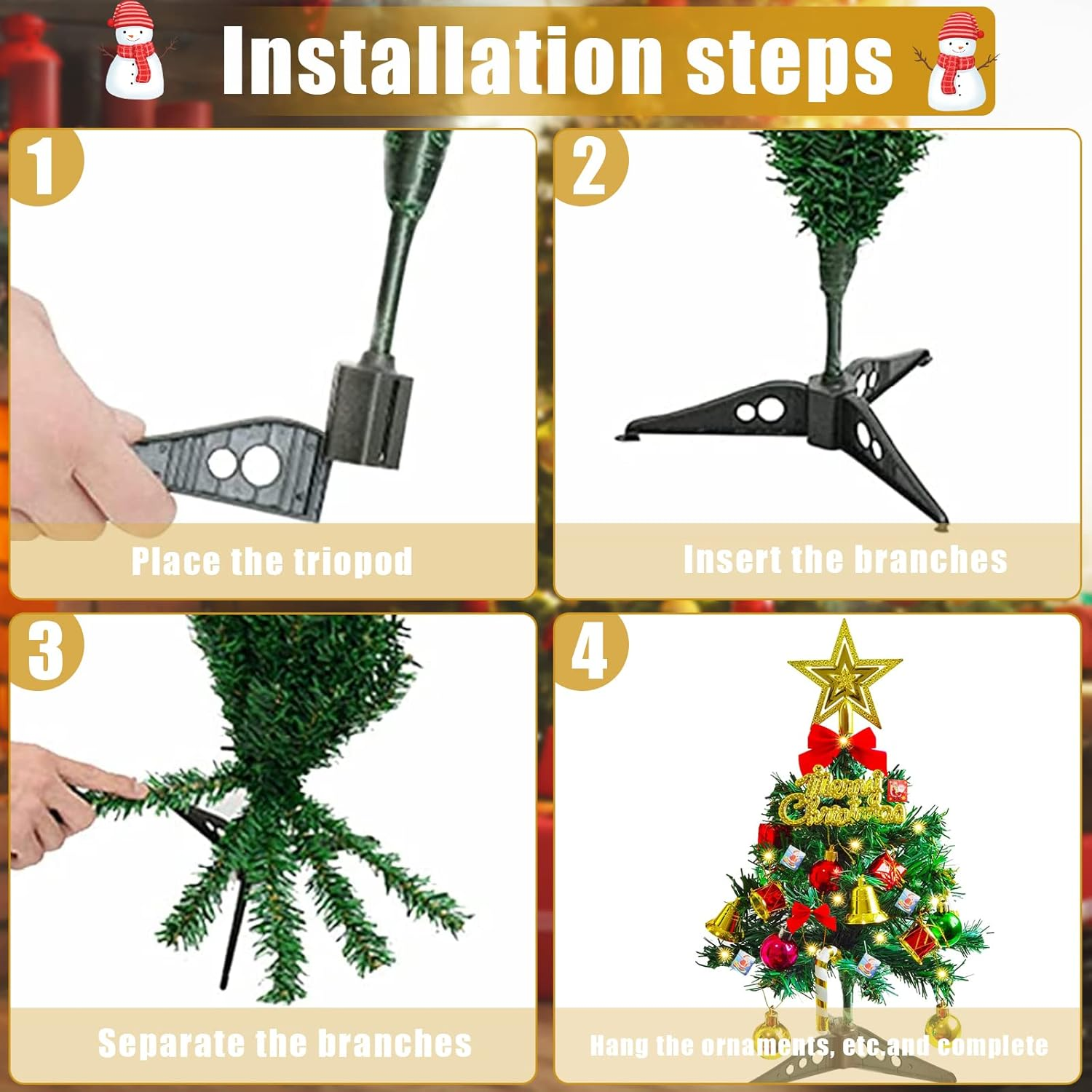 Mini Christmas Tree, 23.6Inch Artificial Tabletop Christmas Tree Ball Ornaments Led String Light for Home Office Shop Desktop Xmas Party Decoration image number 1