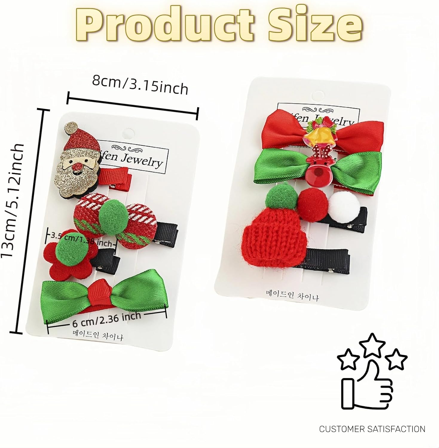 8Pcs Christmas Hair Clips Cute Decorative Hair Accessories Santa Headdress Hairpin Christmas Hat Hair Bows for Girls Women Kids Gifts Red and Green image number 6