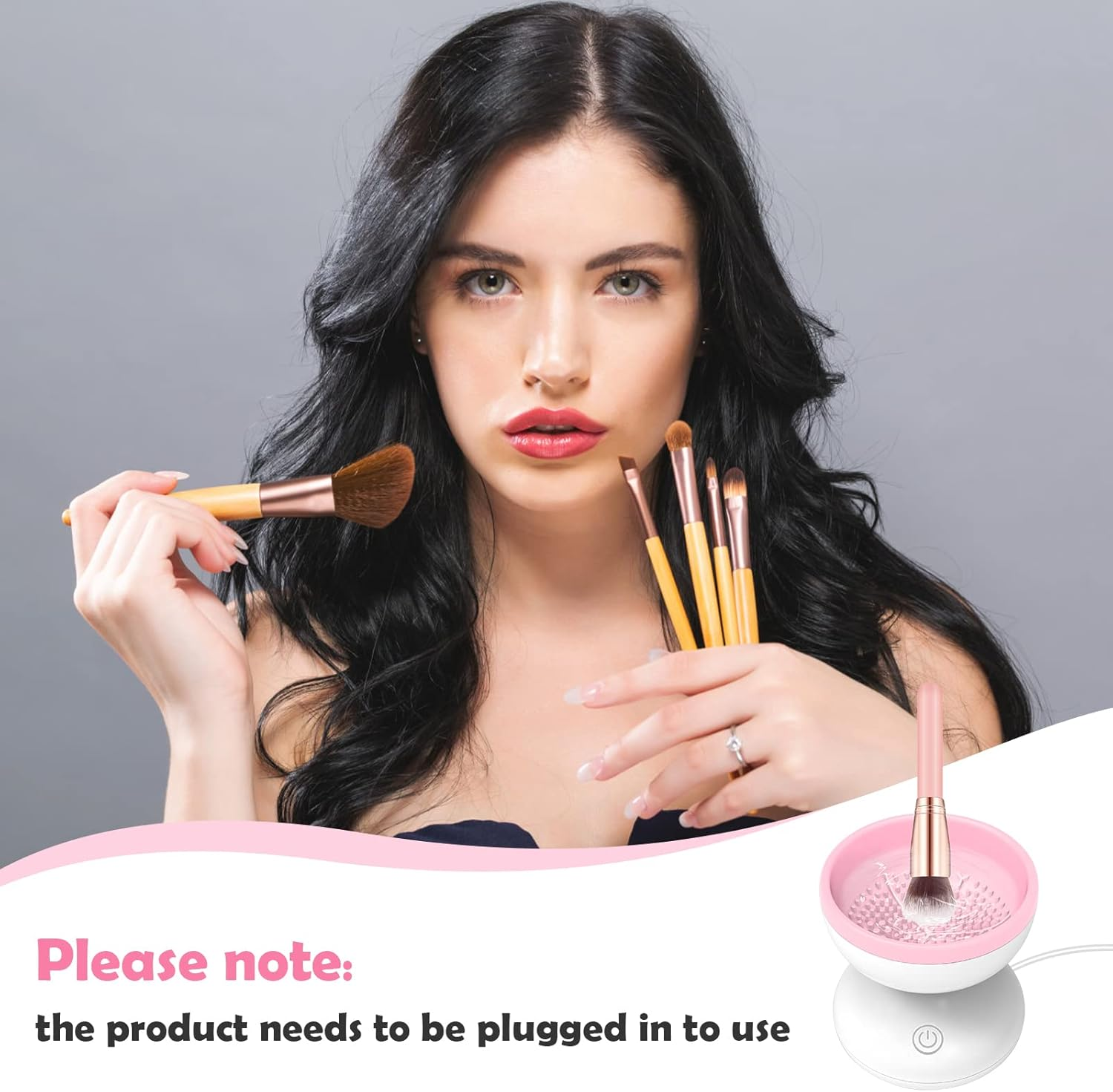 Electric Makeup Brush Cleaner Newest Design, Luxiv Wash Makeup Brush Cleaner Machine Fit for All Size Brushes Automatic Spinner Machine, Makeup Brush Beauty Blender Cleaner (White+Pink) image number 2
