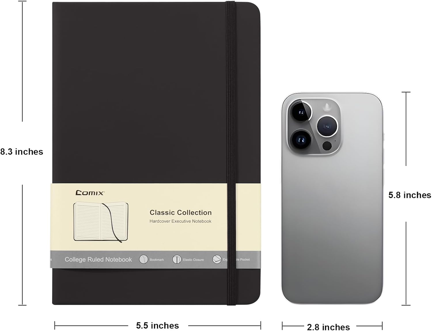 Comix 6 Pack Lined Journal Notebooks for Work, 240 Pages, 5.5"X8.3", Black, Hardcover, A5 Medium College Ruled, Journaling Notebooks for Notes-Taking, Fits for Office School Home image number 4