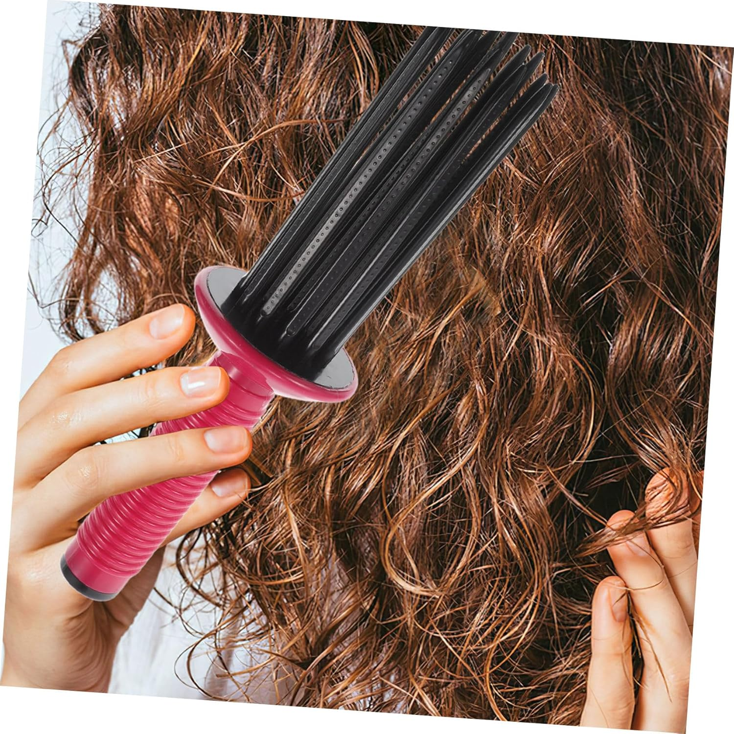 Healeved Curly Hair Fluffy Roll Comb Red Air Hair Styling Brush Detangling and Blow Drying image number 2