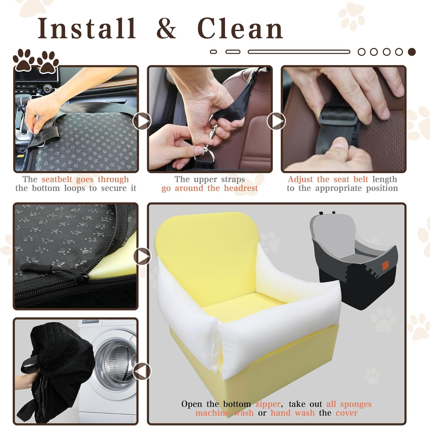 Dog Booster Car Seat for Small/Medium Dogs up to 35 Lbs,Interior 7 Inches Elevated Pet Booster Seat,Ultra Soft Fabric and Memory Foam Car Dog Bed,Safety,Comfy,Fully Detachable Washable(H-Black/Grey) image number 1