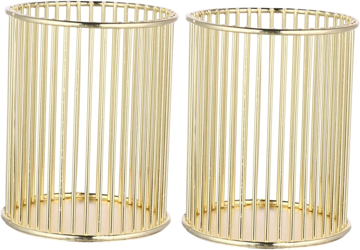 NUOBESTY Metal Pen Holder Set 2Pcs Gold Desktop Organizer Multifunctional Stationery Storage for Office Supplies Creative Brush Container image number 1