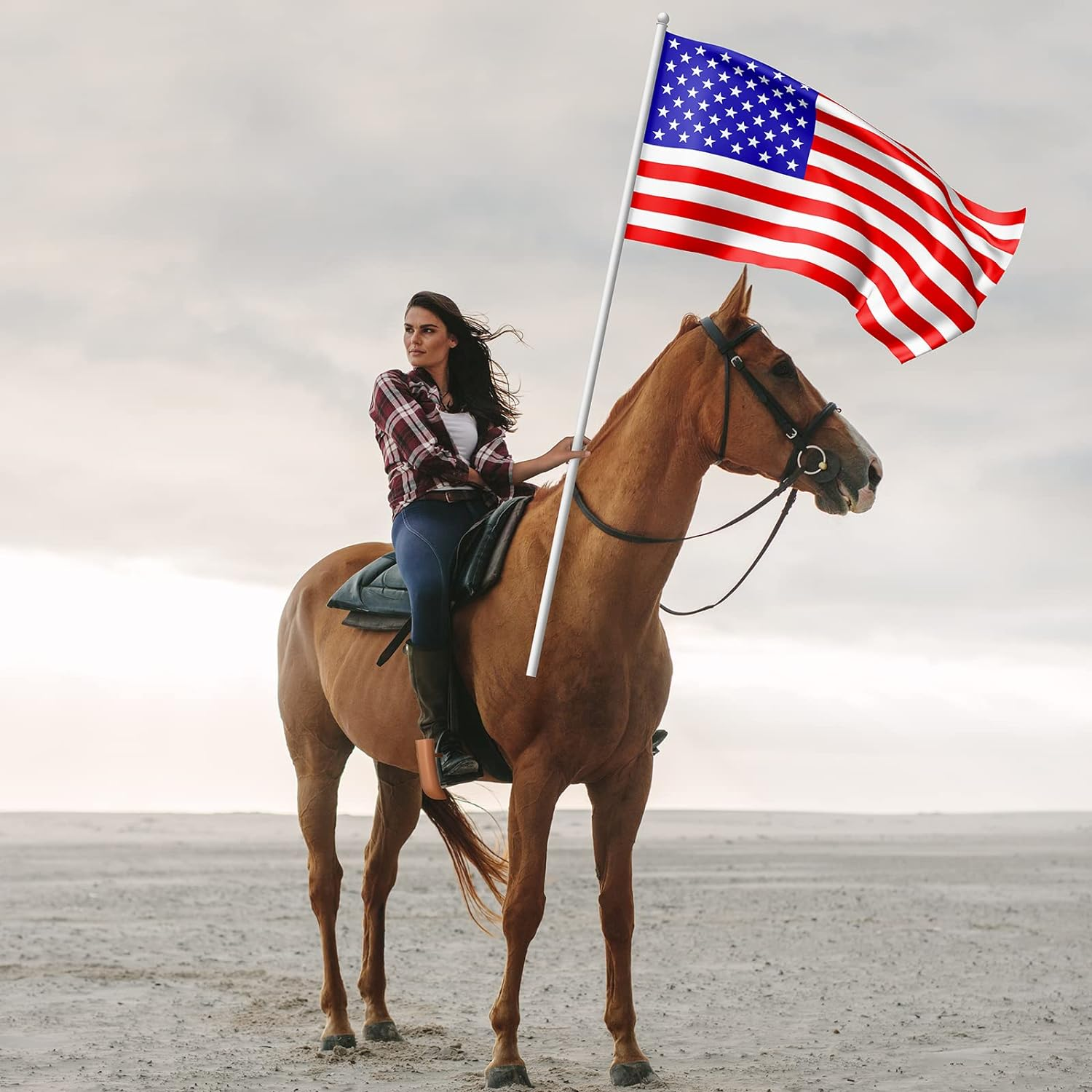 Woanger Leather Flag Carrier with Stirrup for Horse Saddles, 7 X 2.2 Inch, Brown image number 4