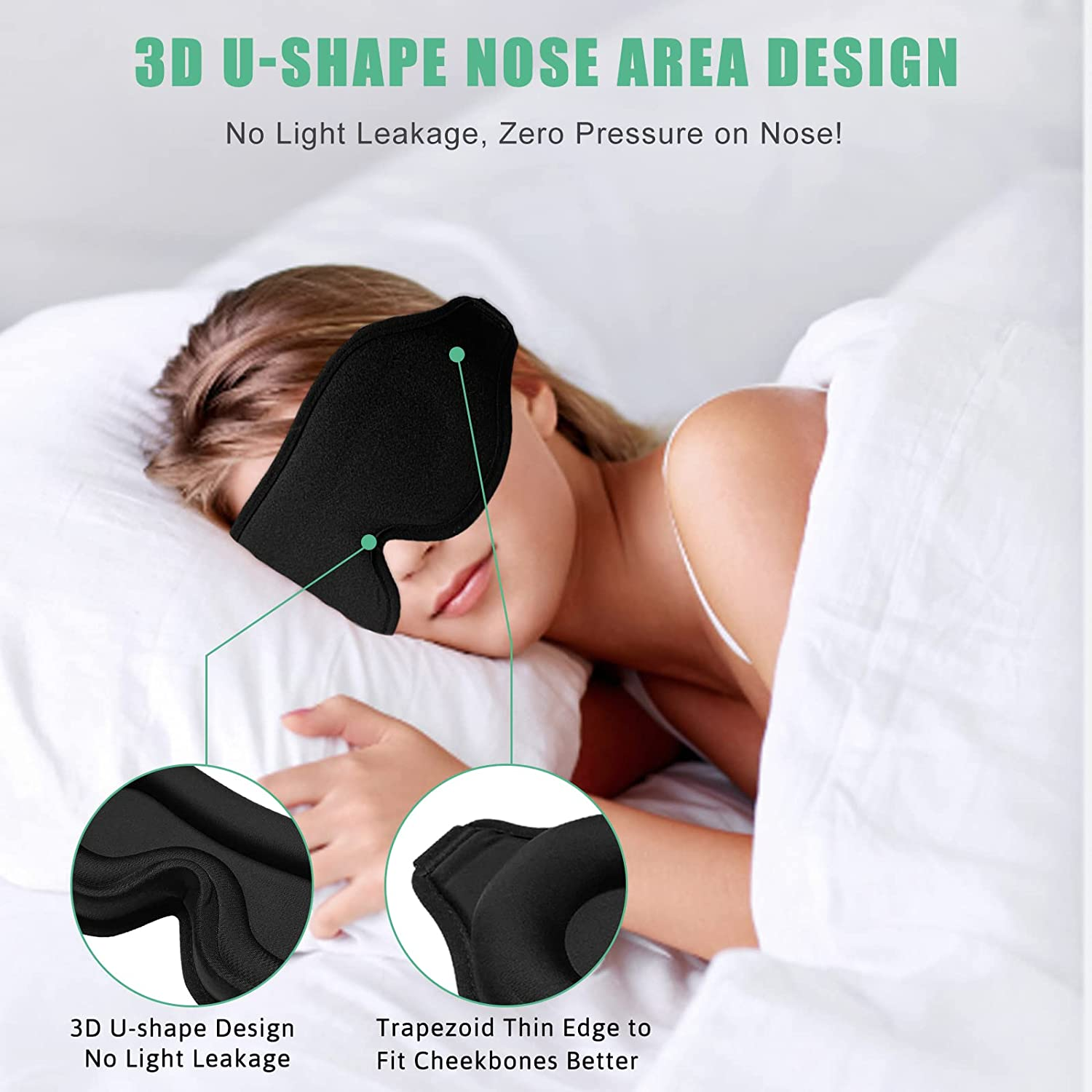 Sleep Mask for Men & Women, 2 Pack 3D Contoured Eye Mask for Sleeping with Adjustable Strap, Beevines Molded Night Sleep Mask Blindfold, Soft Breathable Shade Cover for Travel Yoga Nap（Black & Purple） - 05 Black  Purple image number 4
