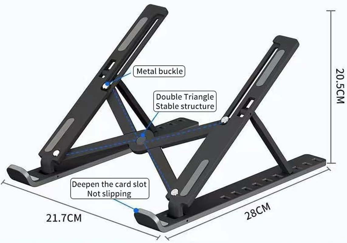 Lightweight Aluminum Laptop Stand,Portable & Foldable with Ergonomic 6-Height Adjustable Computer Stand, Compatible with Air, Pro, Dell, HP, Lenovo More 10-15.6" Laptops (Black) image number 2