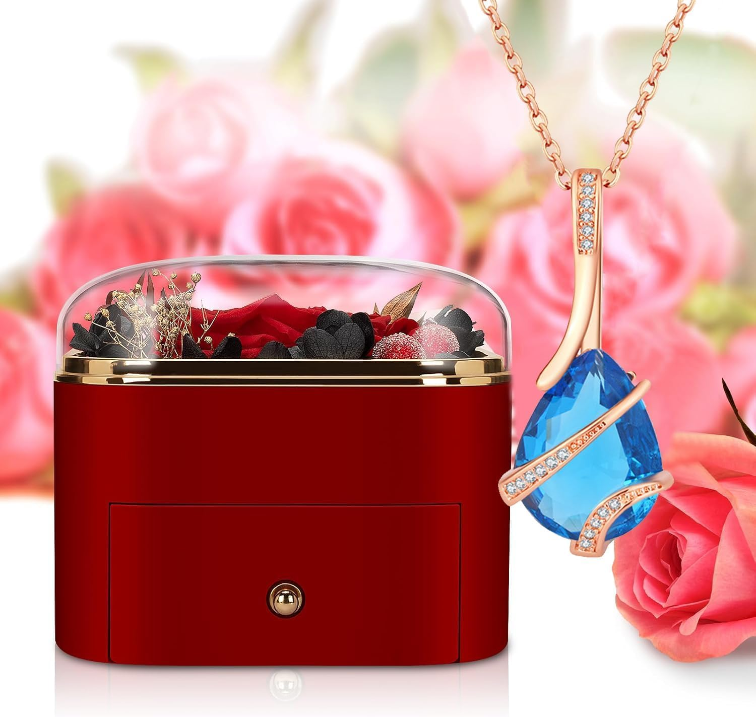 Birthday Day Rose Gifts for Women, Preserved Real Eternal Roses Mom, Box with Necklace, Romantic Forever Roses for Grandma Wife Friend, Anniversary Day image number 4