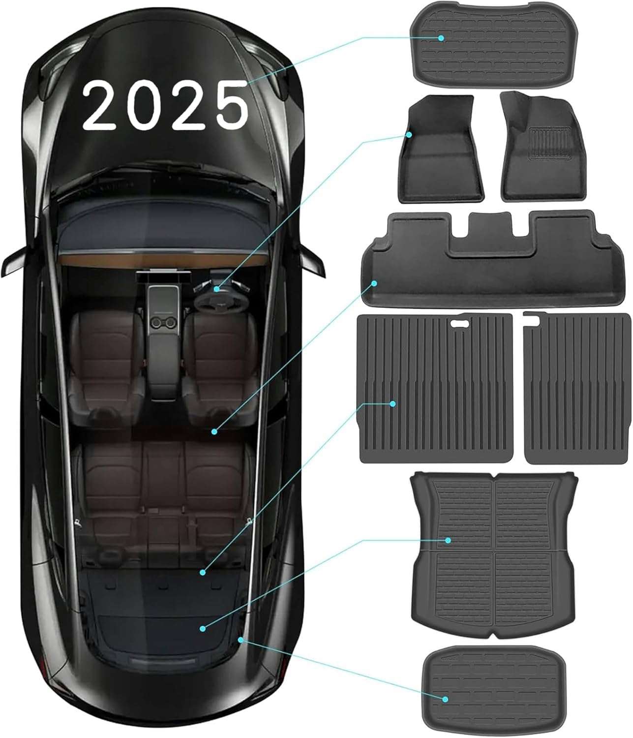 CMMCAT for Tesla Model 3 Highland XPE 3D Floor Mats 2025-2026, All Weather Floor Mats,Automotive Accessories Trunk Floor Mats & Cargo Liners & Second Row Seat Back Mats（Au RHD 8 Pcs image number 3