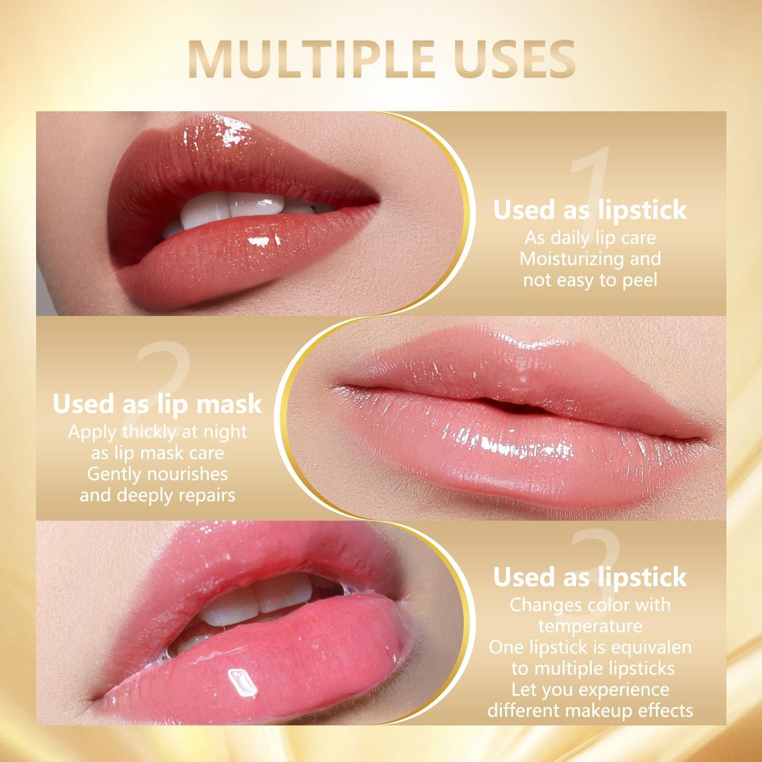 Transparent Gold Crystal Color Changing Lipstick,Glossy Shine Lips/Tick for Women All Skin Types,Extreme Lip Plumper & Long Lasting 12H,Full-Looking Tinted Lips/Tick for Women (2 PCS)