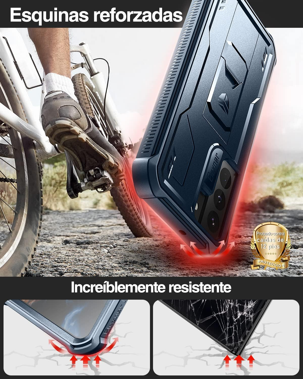 Dexnor Compatible with Samsung Galaxy S22 plus 5G Case with Built-In Screen Protector Military-Grade 360 Full Body Shockproof Bumper Protection Cover with Stand - Navy Blue - Black image number 5