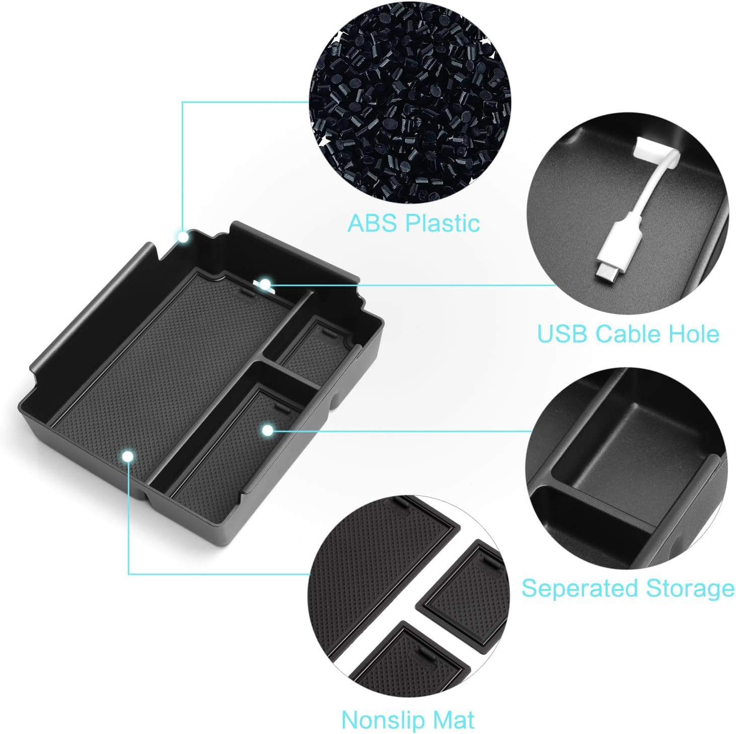 Smabee Center Console Organizer for BYD Shark 2025 2024 Armrest Storage Box ABS Storage Tray Insert Interior Accessories Black image number 3