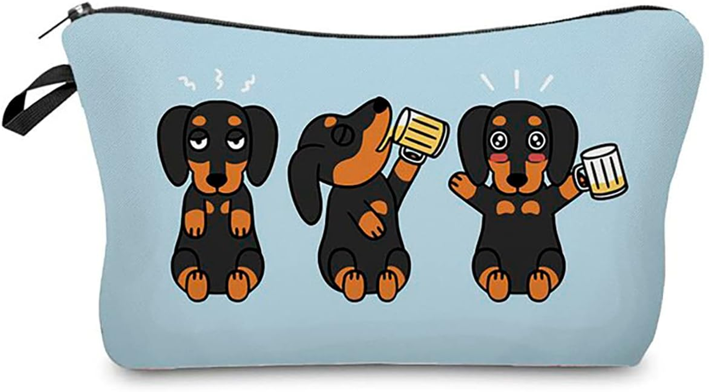 Fashionable Toiletry Bag, Cosmetic Bag, Make-Up Bag, Water-Repellent, Original Print Motifs for Travel, Holidays and Everyday Use, Three Baby Pugs