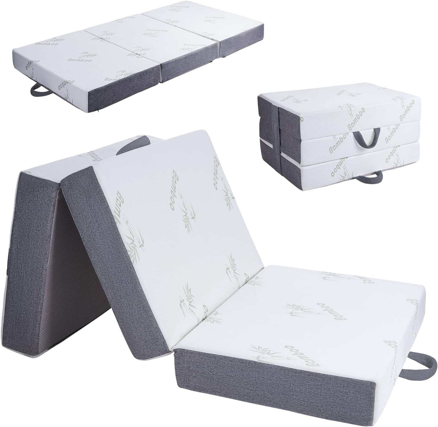 Folding Mattress 190 X 90 X 15Cm, Tri-Fold Sofa Lounge Mat Pad with High-Density Memory Foam and Non-Slip Bottom, Portable Floor Bed for Home, Office, Camping, Travel & Yoga, White image number 4