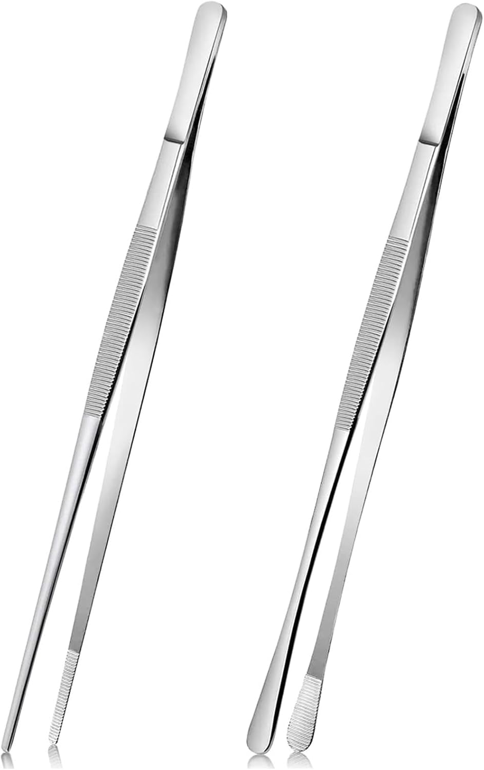 JOWILIN Kitchen Tweezers, 2 Pcs 304 Stainless Steel Cooking Tweezers Tongs, 12'' Long Food-Grade Including Fine Head and Broader Head for Cooking BBQ Grilling Barbecue Culinary Serving (Silver) image number 5