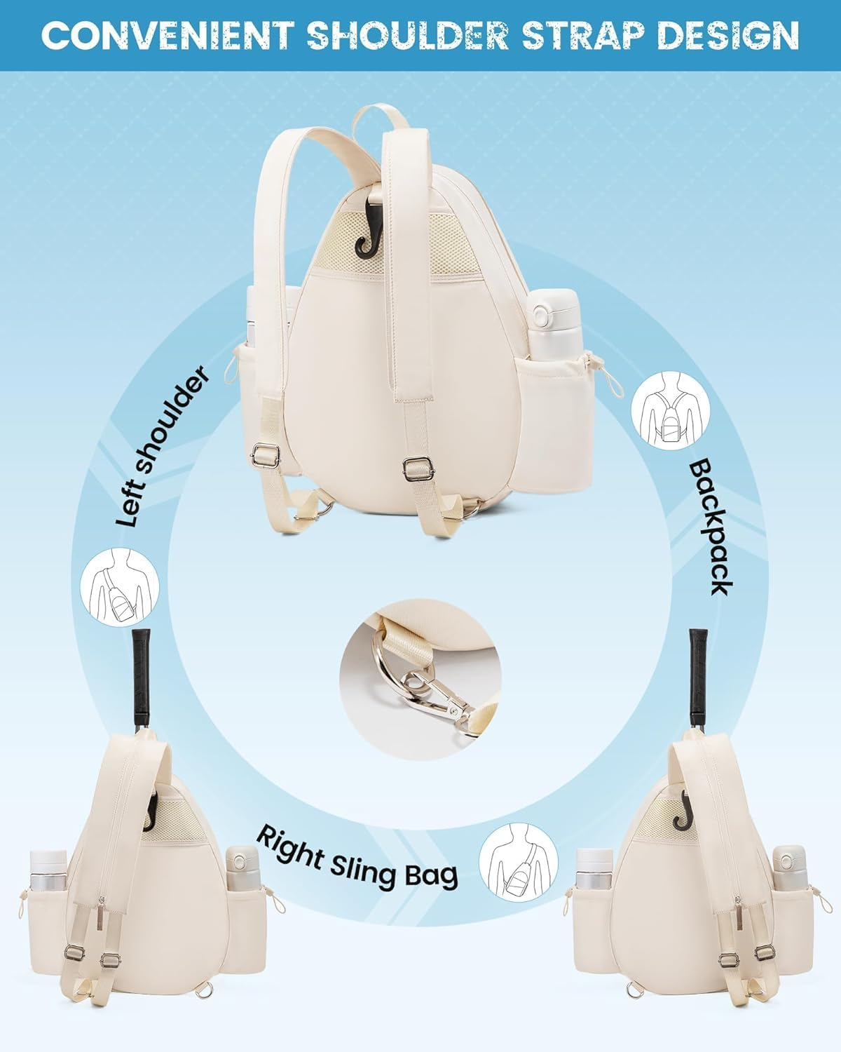 Tennis Bag &ndash; Quilted Crossbody Backpack, Water-Resistant Racket Bag for Tennis, Pickleball, and Badminton &ndash; Sports for Women & Men