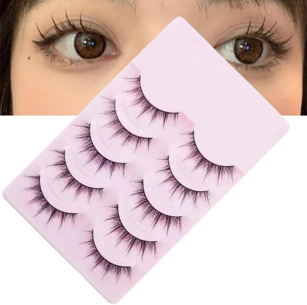 Poemtian 5Pairs False Eyelashes Japanese Style Thick Eyelash Extension Little Devil Cosplay Makeup Eyelashes Manga Lashes Natural Look Reusable Daily Eye Makeup Tool image number 1