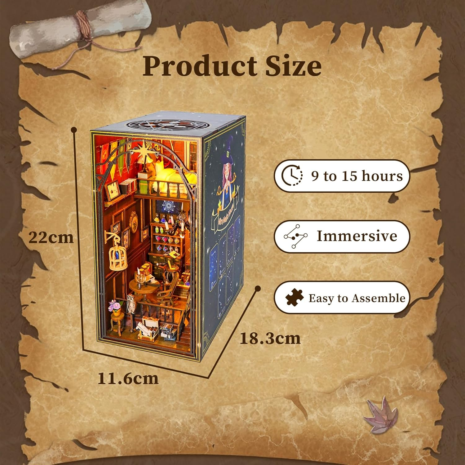 3D Book Nook Kit, DIY Miniature House Kit with LED Light, Booknook Libray Puzzle Creative Gifts Suitable for Adults, Dollhouse Miniature Adults image number 6