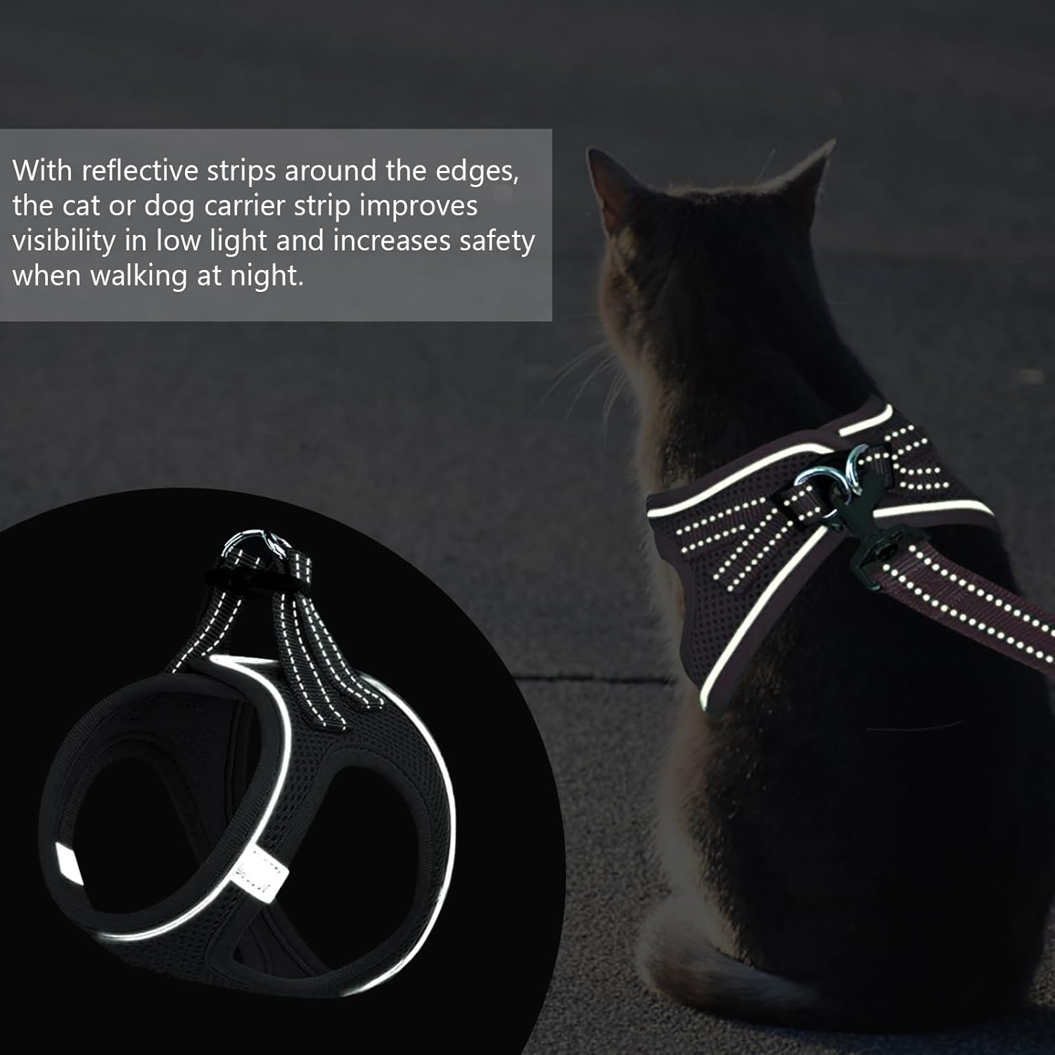 Cat Harness with Lead, Black Soft Harness, Cat Harness Harness, Cat Harness Lead Set, Harness for Cat, Chest Harness, Cat Harness, Cat Harness, Escape Proof, Adjustable, Black (S) image number 2