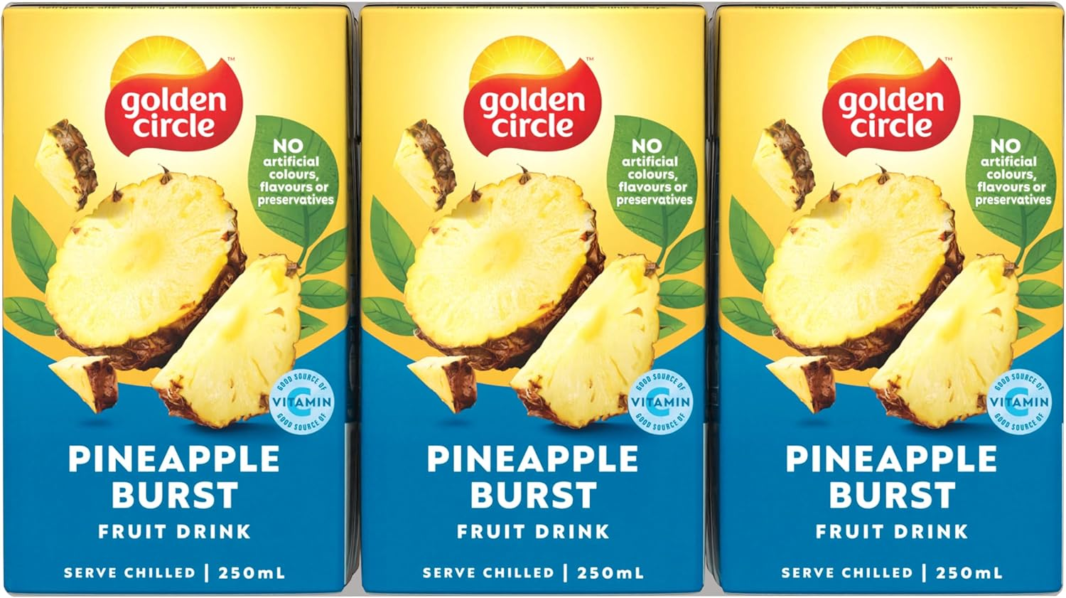 Golden Circle Pineapple Burst Fruit Drink Lunch Box Poppers Multipack Flavoured Lunchbox Drink No Artificial Colours, Flavours or Preservatives 250Ml (Pack of 6) image number 1