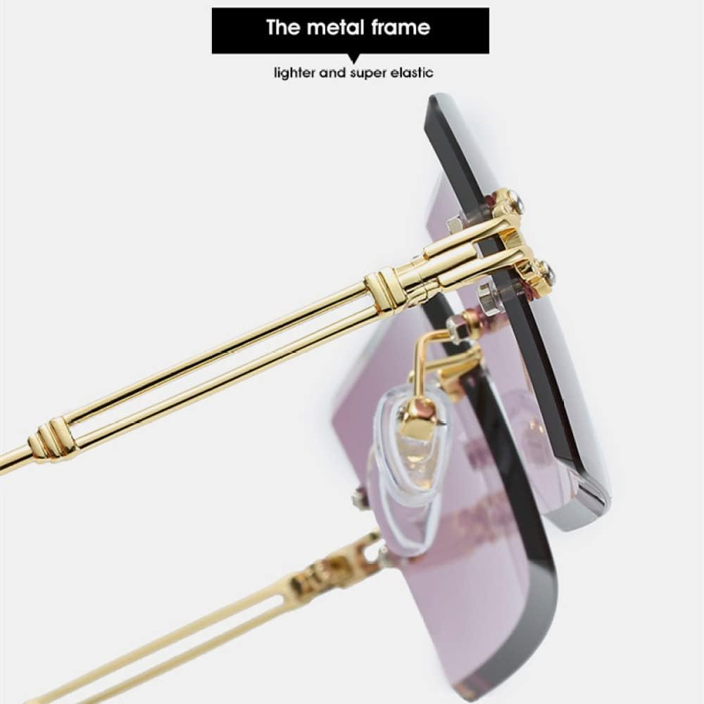 Fashion Rimless Sunglasses Women Trendy Small Rectangle Sun Glasses Summer Traveling Style UV400 Gold Shades for Men - C3 image number 2