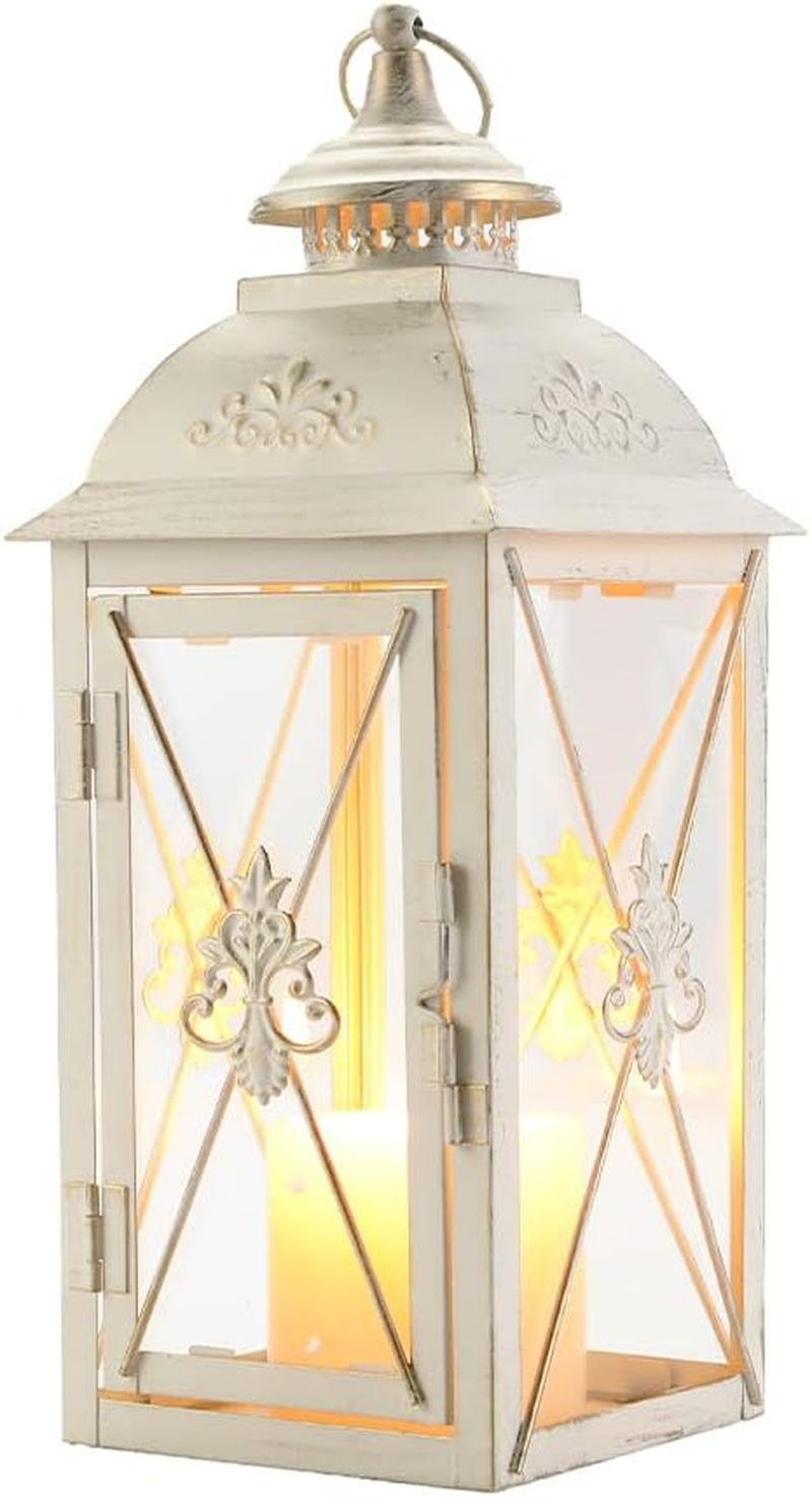 TRIROCKS Vintage Hanging Lantern - 34Cm Decorative Metal & Tempered Glass Candle Holder - Ideal for Indoor/Outdoor Events, Patio, Garden, Parties - Elegant Design with White & Gold Brush Finish image number 5