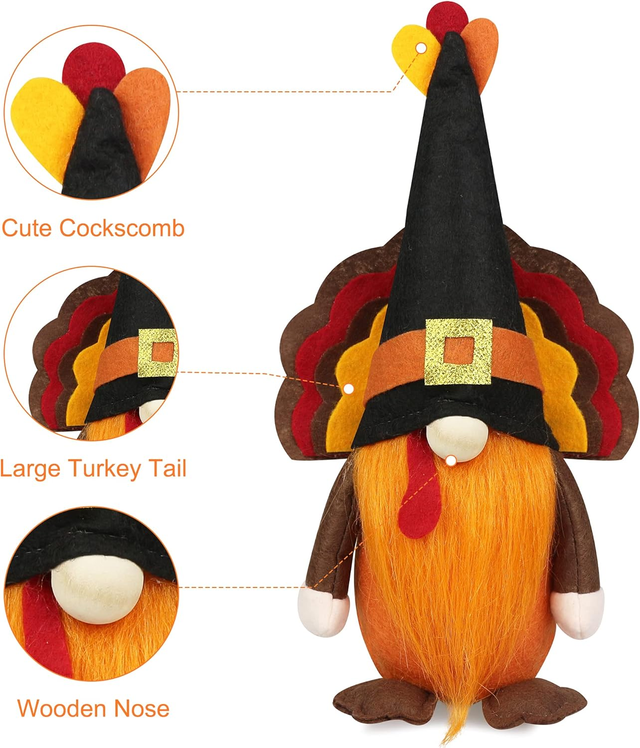Mr and Mrs Thanksgiving Gnome Plush Decorations - 2 Pcs Turkey Gnomes Handmade Scandinavian Autumn Tomte - Fall Season Decor, Tiered Tray Decor, Thanksgiving Table Decoration, Housewarming Present image number 3