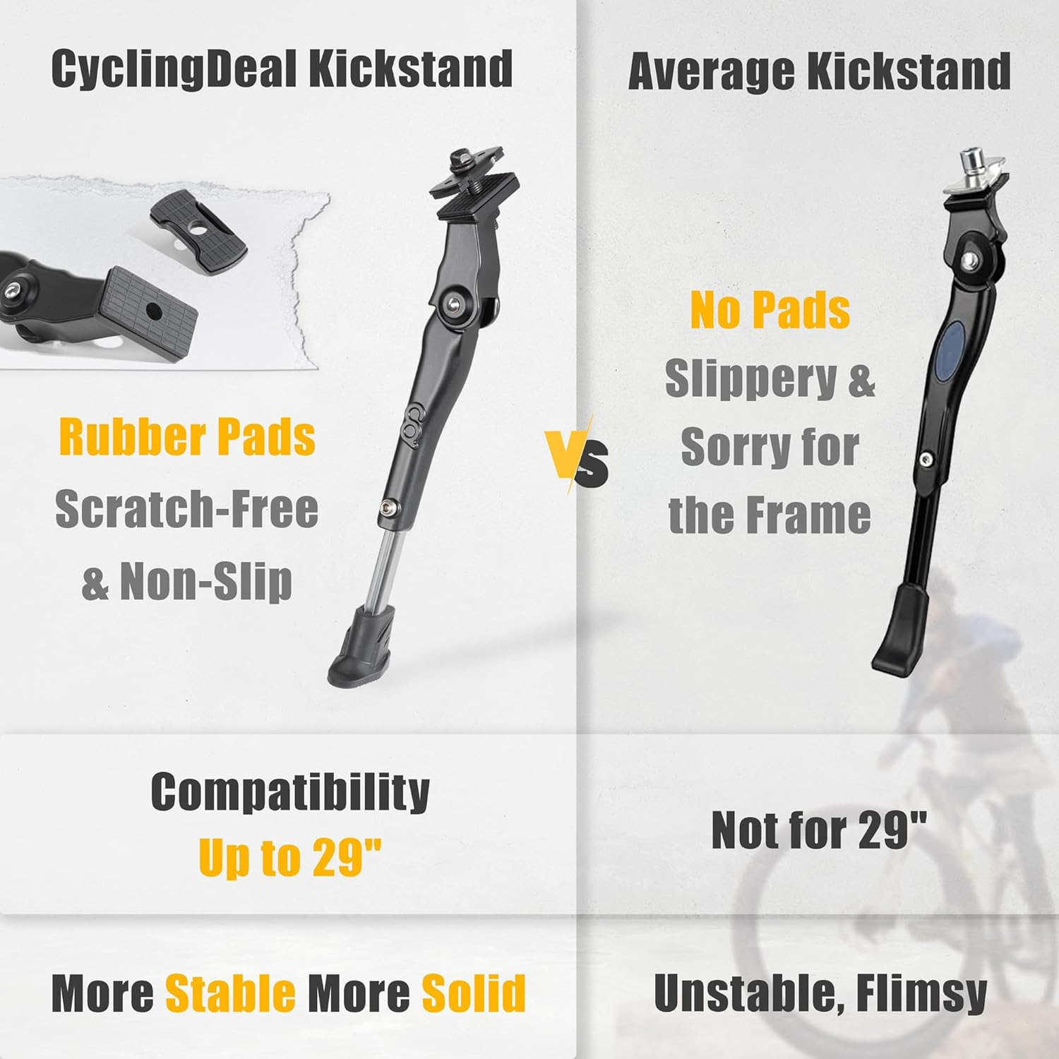 Cyclingdeal Adjustable Bicycle Kickstand Centre Mount Type - for MTB Hybrid Kids Bikes - Premium Aluminium Alloy with Rubber Pads Non-Slip Non-Scratch Design image number 5