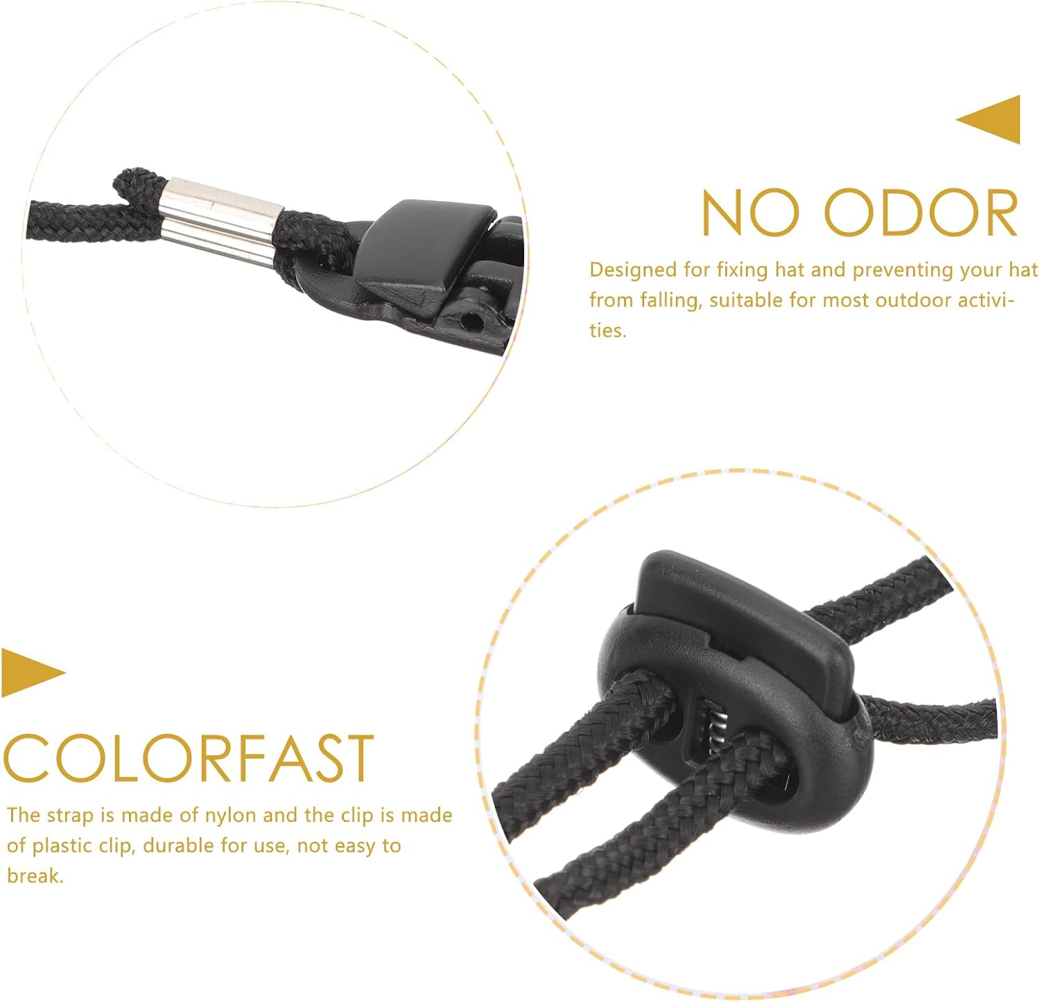 ULTECHNOVO Adjustable Hat Strap Hat Chin Cord Black Windproof Strap Clips Removable Retainers Anti- Lost Straps with Spring Loaded Stop Cord Lock (2Pcs) image number 5