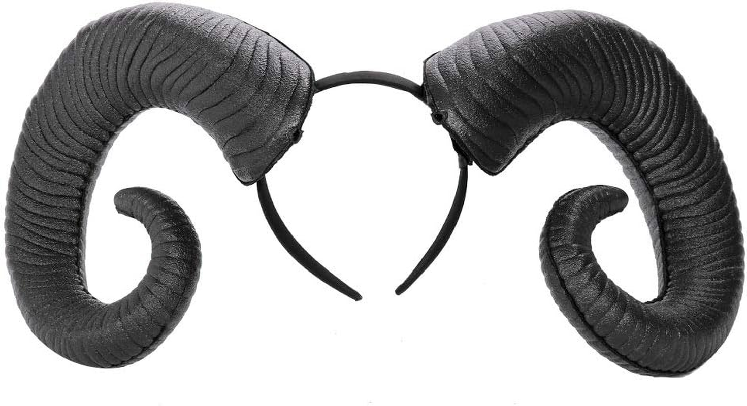 Gothic Black Horn Halloween Costume for Men Women Ram Sheep Horn Headband Hoop Cosplay Devil Horn Headwear Hair Band