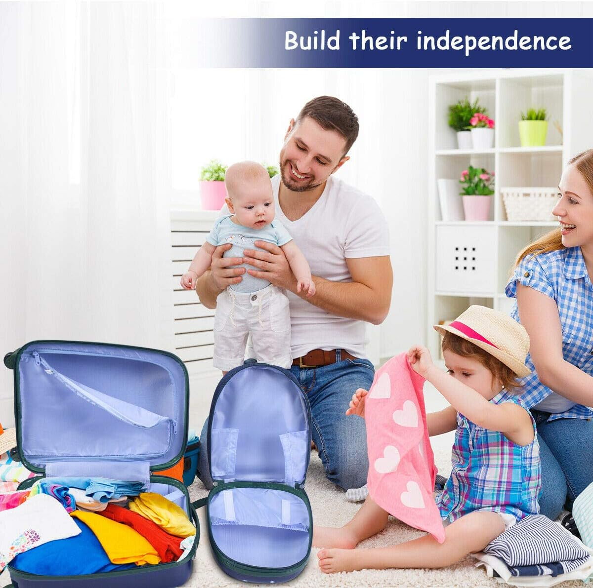 2PCS Kids Luggage Set Carry on with Spinner Wheels & Cute Elephant and Lion Pattern, Adjustable Trolley Rod Height & Backpack Shoulder Strap, Kids Luggage Set Made of ABS, Polycarbonate & Nylon Material image number 2