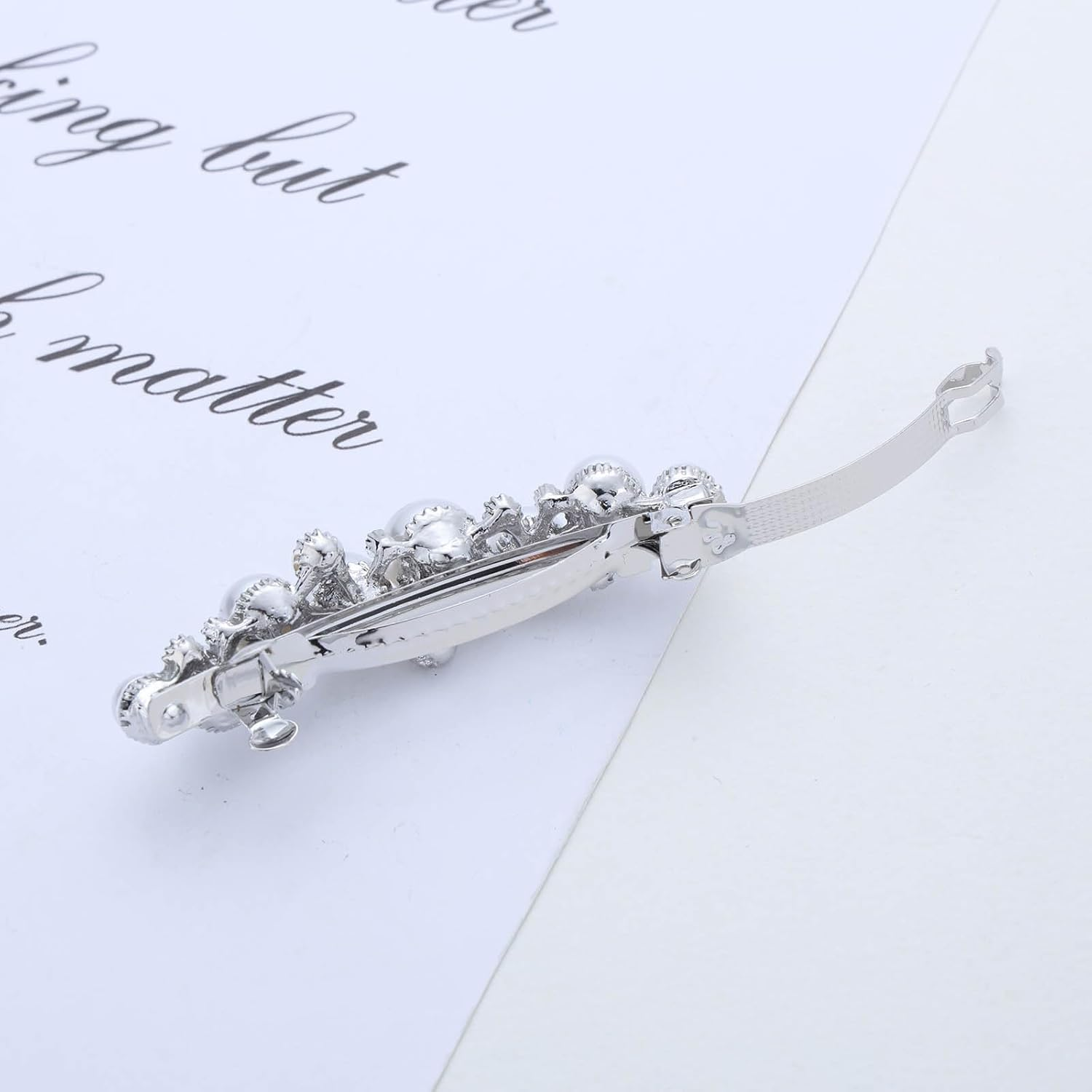 Enautoabs Silver Crystal Pearl Hair Clip Pearl Hair Clip Wedding Rhinestone French Crystal Barrettes Decorative Accessories for Women Headpiece image number 1